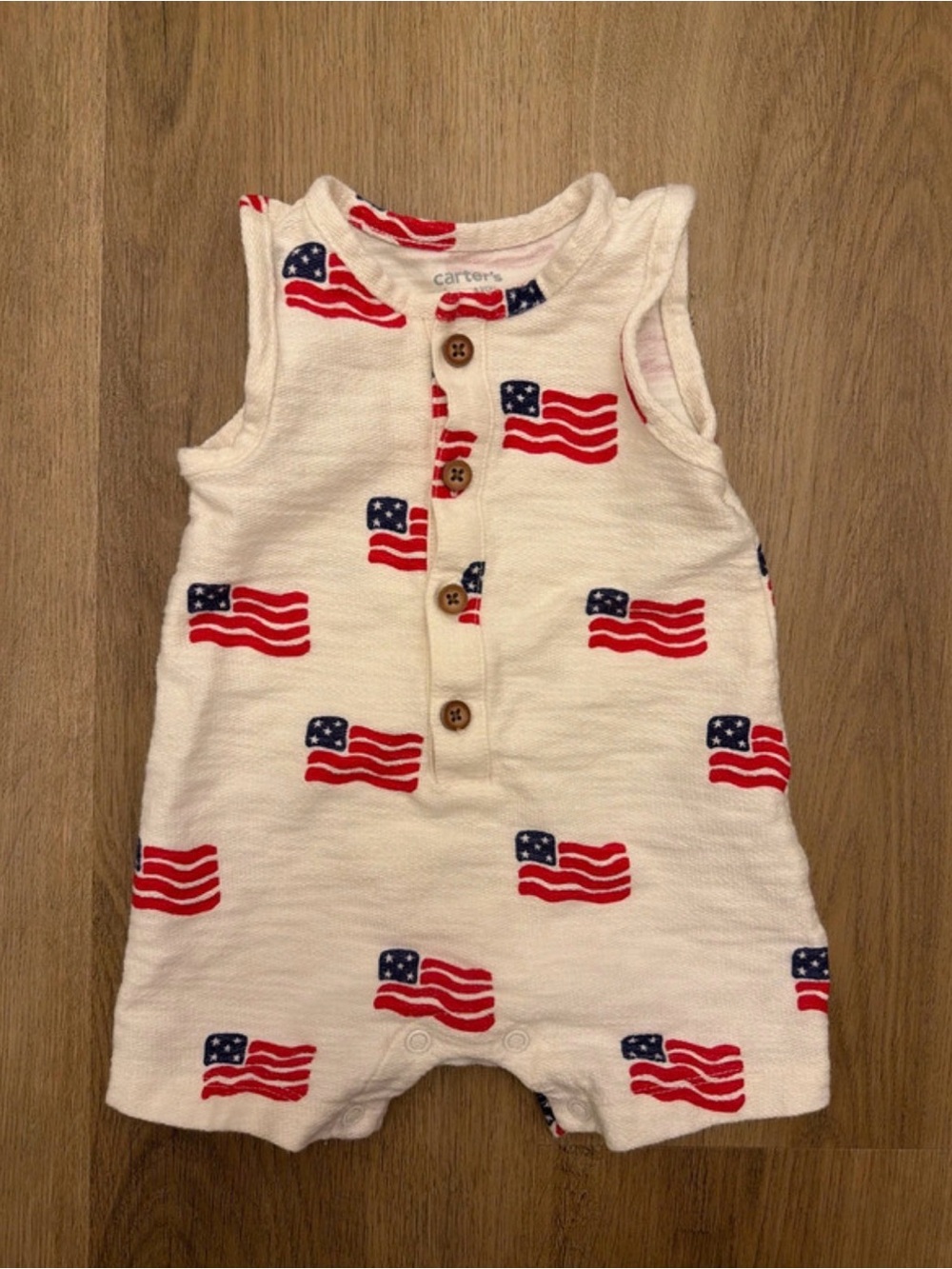 Carter's White Sleeveless Romper with Red & Blue Flag Pattern
